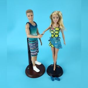 Mattel Fashionistas 2015 Barbie & 2009 Ken Dolls Lot Of 2 + Outfits Blonde